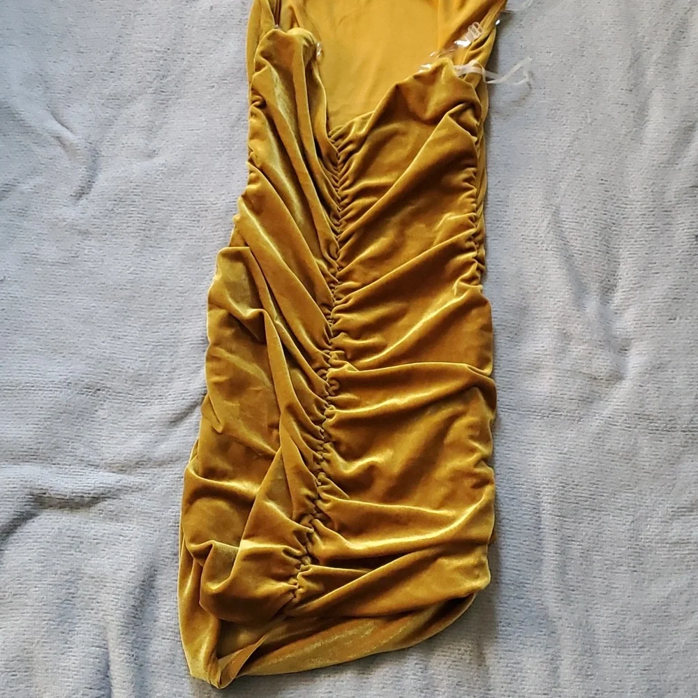 Velvet Mini Dress Mustard - Picture 6 of 6